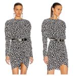 Isabel Marant  Etoile Selwyn Ruched Printed Mini Dress Long Sleeve Black White 34 Photo 11