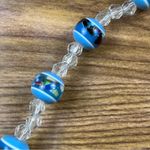 Vintage Satin Embroidered Beaded Evening Bag Beaded Strap Kiss Lock Closure Blue Photo 4