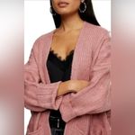 Topshop Oversized Ribbed Knit Open Front Cardigan Sweater in Rose Pink Size 4-6 Photo 2