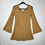 Umgee USA Tan Lace Bell Sleeve Mini Dress Size Medium Western Boho Flare Chic Photo 0