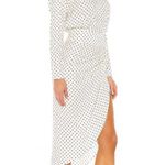 Ronny Kobo Kiara White Polka Dot Print Asymmetric Long Sleeve Turtleneck Dress M Size M Photo 1