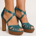 White House | Black Market Emilia Teal Snakeskin Platform Sandals Women's Size 10M Photo 0