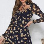 Women's Floral Print Heart Neck Long Sleeve Cocktail Mini Dress Size L Size L Photo 1