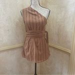 ZARA  100% Cotton One Shoulder Beaded Wrap Blouse Top Tank Brown neutral Sz S Photo 3