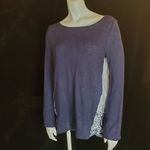 Caslon  Blue & White Embroidered Back Long Sleeve Blouse (M) Photo 2