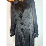 I.N. San Francisco Women's Black Satin Collared Button Front Trench Coat M Photo 1