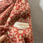 Champion  Red and Cream Floral Fleece Pullover Sweatshirt Size Medium EUC Photo 2