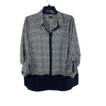 Talbots  3X Black White Houndstooth Button Top Roll Tab Sleeve Semi Sheer Tunic Photo 1