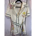 SheIn  Embroidered Button Front Collared Belted Shirt Dress Cream Green Floral L Photo 1