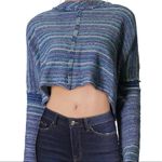 Free People  Catalina Mixed Media Pullover Top Blue Sz Large Photo 1
