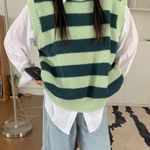 Korean Vintage Green Striped Knitted Sweater Vest Photo 5