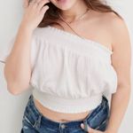 Aerie  Pool To Party One Shoulder Top Size Medium Cotton Gauze White Crop Beach Photo 0