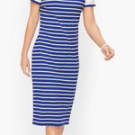 Talbots Cotton Lace Trim Shift Dress Sprint Stripe Casual Women's Size Medium Photo 0