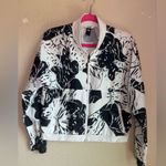 Adidas Black & White Tropical Monstera Cropped Bomber Windbreaker Jacket L Photo 1