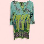 London Times Cute flowy aqua green super paisley jersey knit dress 3/4 sleeve coastal stretch Photo 2