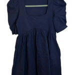 Magnolia Boutique Navy Blue Puff Sleeve Poplin Mini Dress Photo 0