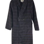 A New Day Womens Brown & Blue Plaid Long Trench Coat Wool Blend Size S Photo 0