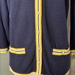 Talbots Textured Knit Cardigan Navy Pearl Button Contrast Trim Size Small Photo 2