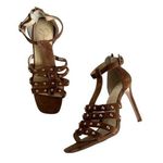 Jessica Simpson Oprina Brown Suede Studded Caged Ankle Dress Sandals Size 10 Photo 0