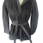 Lucky Brand Black Pleated Button Front 100% Cotton Lightweight Jacket with Belt Photo 0