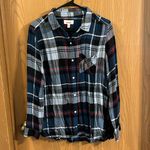 Bongo  Women’s Blue Plaid Rayon‎ Flannel Shirt Large Photo 4