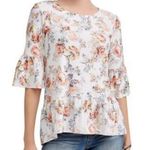 No Comment Floral Ruffle Sleeve Peplum Blouse Size Medium Photo 0