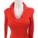 ZARA  Red Orange Rib Knit V-neck Long Sleeve Collar Mini Polo Sweater Dress Sz S Photo 3