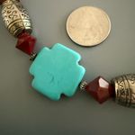 Vintage Turquoise Howlite Silver Cross Necklace Garnet Colored Accents Blue Photo 3