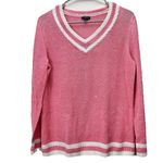Talbots  Pink White Linen V Neck Sweater Size‎ MEDIUM Preppy Lightweight Photo 1