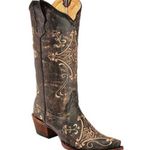 Circle G  By Corral Women's Black Crackle / Bone Embroidery Boots Size 9 Photo 0