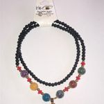 Black Glass Beaded Huge Yellow Pendant Boho Necklace Earrings Set Photo 1