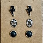 Black Lightning Bolt Earring Set Silver Photo 0