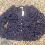 Marine layer  Rory Longsleeve Ruffle Blouse in Navy & Black Cheetah small NWT Photo 1