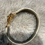 24K Gold Plated Bangle Bracelet White‎ Ivory Leather Italy Vintage Photo 3