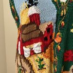 EAGLE'S EYE Vintage Hand Knit Sweater Harvest Pumpkins Fall RARE 1994 Size Med‎ Green Photo 5
