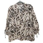 JM Collection  Linen V-Neck Button Down Shirt Womens Size 14 Ruched Sleeve Brown Photo 0