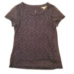 Banana Republic  Shirt Women Small Short Sleeve Blouse Blue Lined Lace Top Photo 0