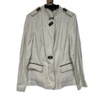 Lafayette 148  Linen Blend Cream Faux Leather Trim Long Sleeve Blazer Jacket‎ 10 Photo 0