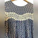 Kori  Navy Blue Ivory Chevron Crochet Boho Tunic Dress Medium Flowy Geometric Photo 3