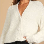Lulus LULU’S Keep Me Bundled Cream Fuzzy Knit Cardigan Photo 0