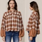 NEW MISS ME
Orange Multi Plaid Thermal Hoodie Balloon Sleeve Size Small Photo 2