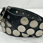 Vintage Argentina Coin Studded Leather Chain Belt Gaucho Western Small (S) ✨ Black Photo 4