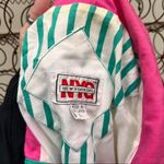 Vintage 90s New York girl teal and hot pink accent geometric coat LARGE White Photo 5