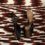 Yellow Box Y2K Glamour Evening Brown Black Gold Genuine Leather Jewel Fur Hair Kitten Heel Shoes Pumps Sandal Mules Open Peep Toe #whimsygoth #prom #dinner #evening #formal Size 7.5  Photo 2