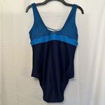 Lands' End  Womens Size 8 Blue Two Tone Striped Swimsuit Underwire‎ Built In Bra Photo 1