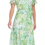 DKNY Floral Godet Short Sleeve Fit & Flare Midi Dress - Ivy Green Photo 0