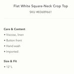 Anthropologie  Flat White Square-Neck Crop Top Color Sand Size Large NEW Photo 7