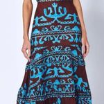 Alexis  Ayanna Oceano Dress Large Brown Blue Aztec Print Linen Midi Vacation Photo 0