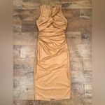 EXPRESS Body Contour Faux Leather Twist Front Midi Dress w/Built-In Shape Wear Photo 6