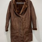Reversible Leather Fur Jacket Chocolate Brown Long Line Fuzzy Mob Wife Teddy Size M Photo 0